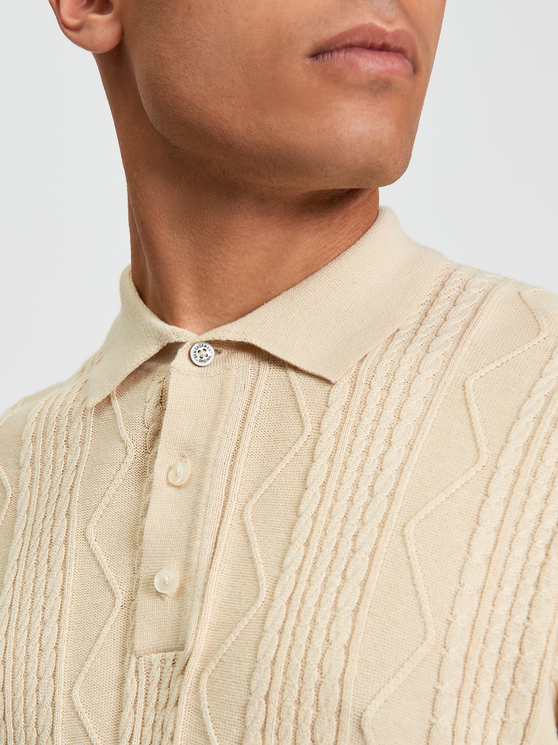 Product image 4 of 5, which shows Ben Sherman Cable Texture Polo Shirt, Fog, S