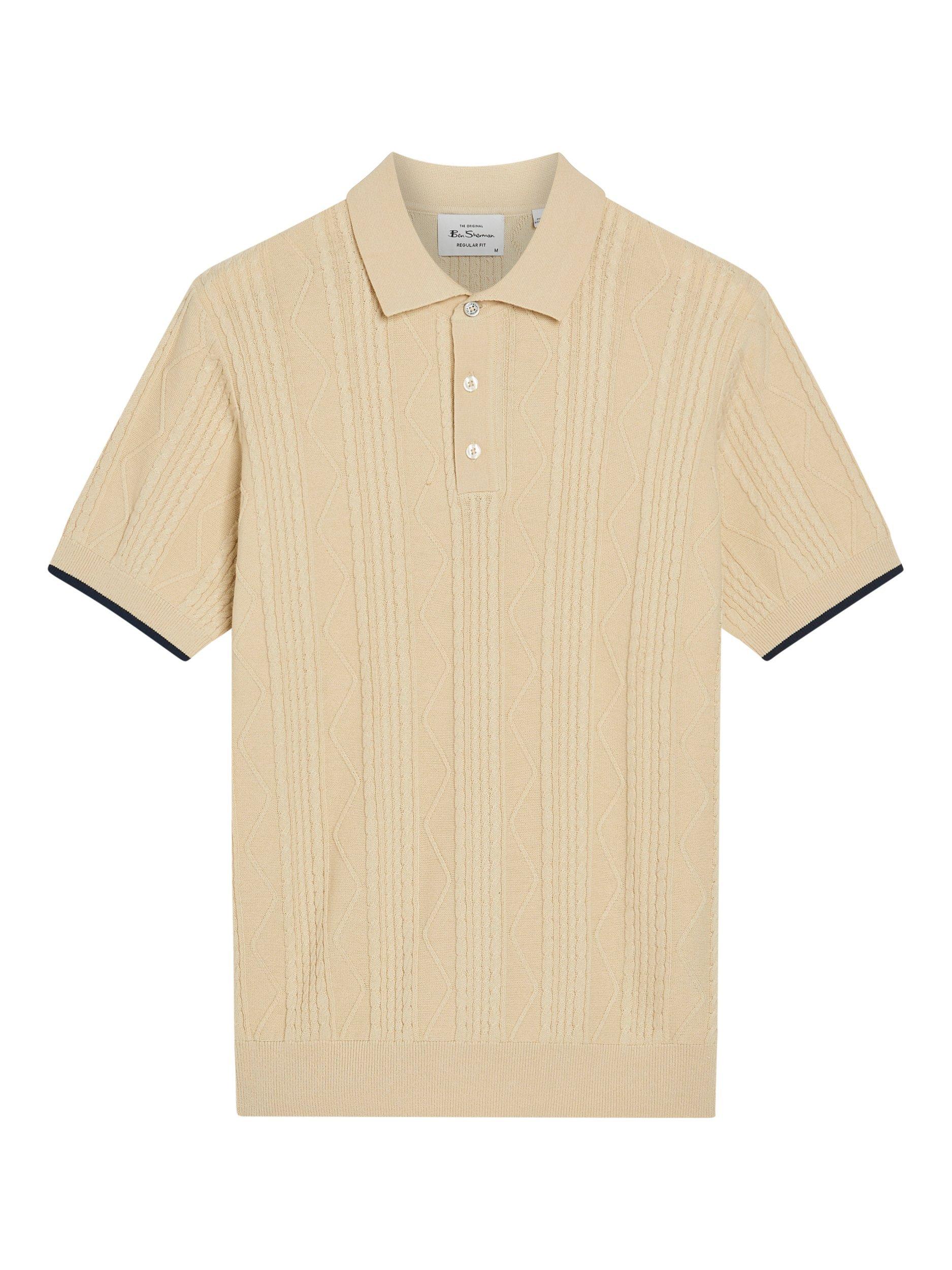 Product image 5 of 5, which shows Ben Sherman Cable Texture Polo Shirt, Fog, S