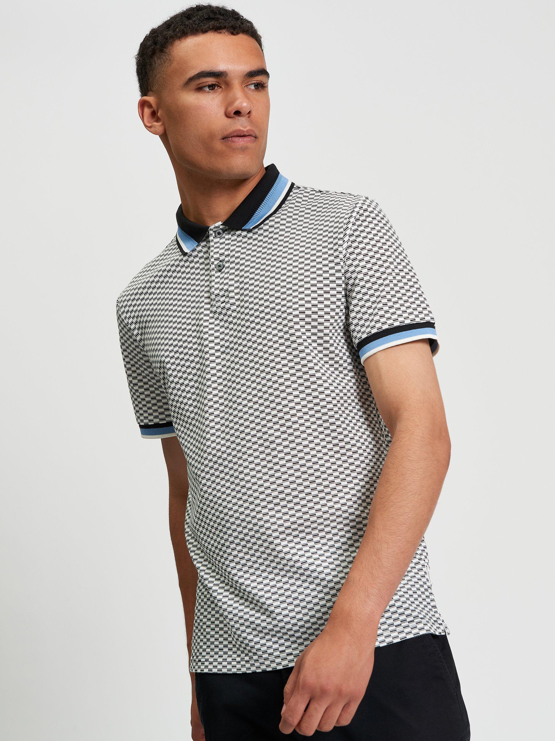 Product image 1 of 4, which shows Ben Sherman Cotton Regular Fit Short Sleeve Chequerboad Polo Shirt, Black, S