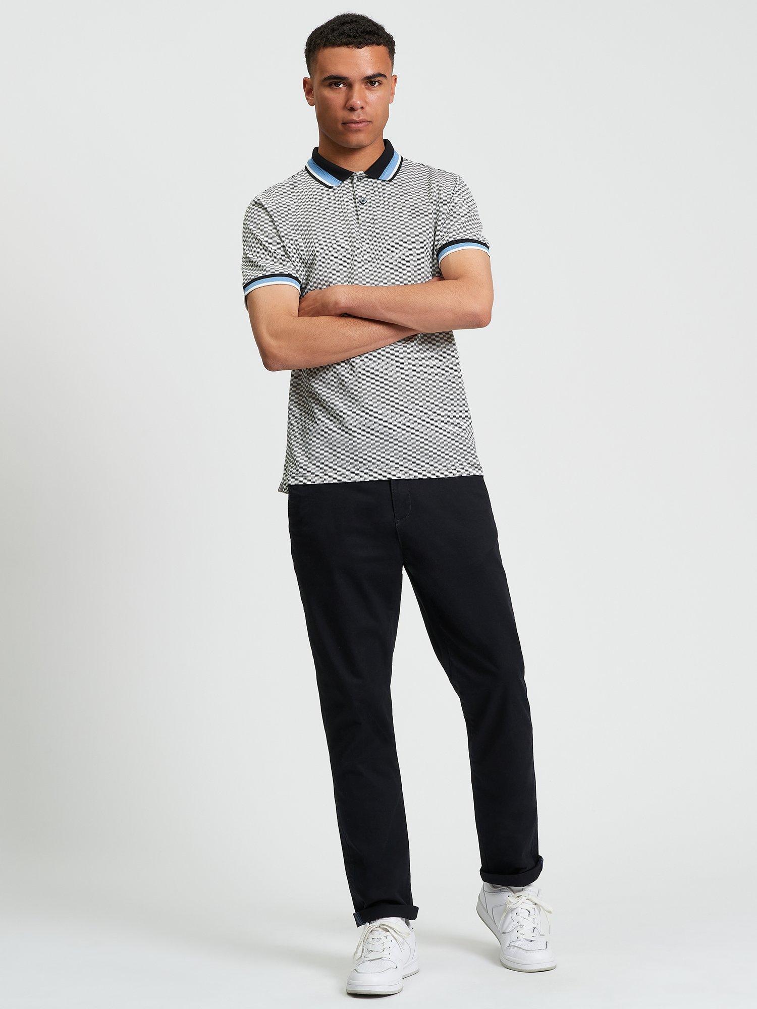 Product image 3 of 4, which shows Ben Sherman Cotton Regular Fit Short Sleeve Chequerboad Polo Shirt, Black, S