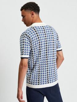 Ben Sherman Cotton Regular Fit Houndstooth Knitted Polo Shirt, Ivory - view 2, Ivory