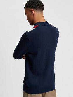 Ben Sherman Vertical Stripe Long Sleeve Polo Shirt, Dark Navy - view 2, Dark Navy