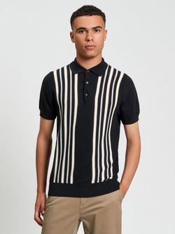 Ben Sherman Placement Stripe Cotton Polo Shirt, Black/White, Black/White
