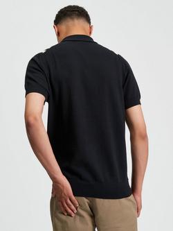 Ben Sherman Placement Stripe Cotton Polo Shirt, Black/White - view 2, Black/White