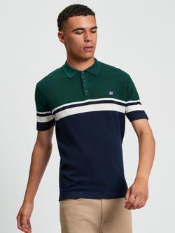 Ben Sherman Cotton Regular Fit Short Sleeve Colour Block Polo Shirt, Dark Navy, Dark Navy