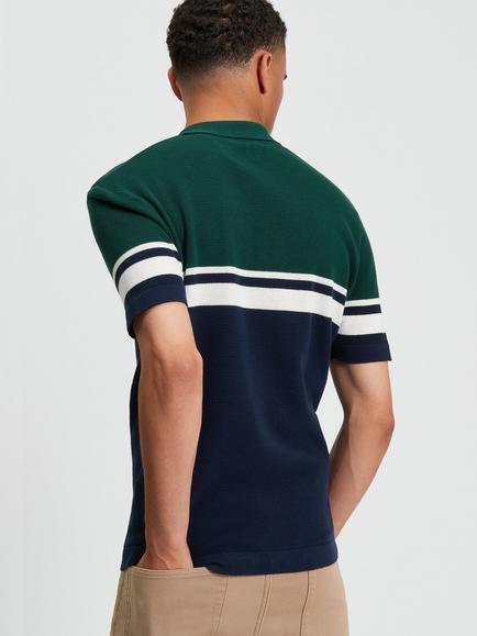 Ben Sherman Cotton Regular Fit Short Sleeve Colour Block Polo Shirt, Dark Navy - view 2, Dark Navy