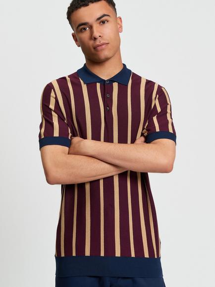 Ben Sherman Raised Stripe Polo Shirt, Dark Wine/Multi