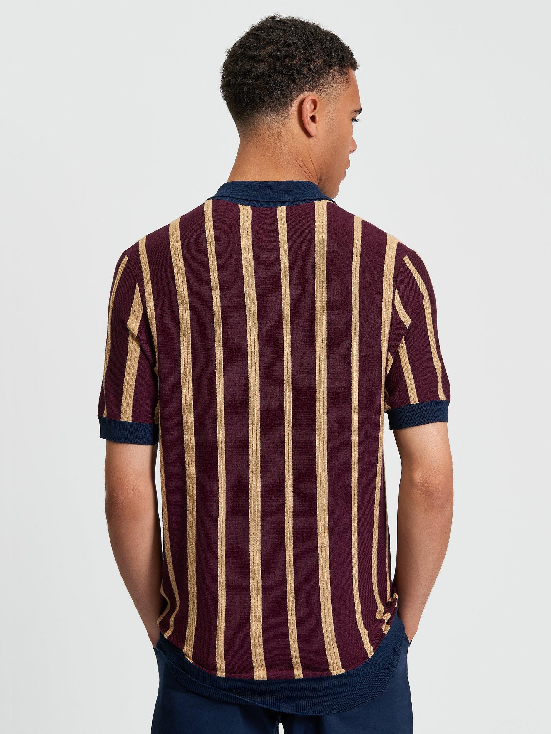 Product image 2 of 5, which shows Ben Sherman Raised Stripe Polo Shirt, Dark Wine/Multi, S