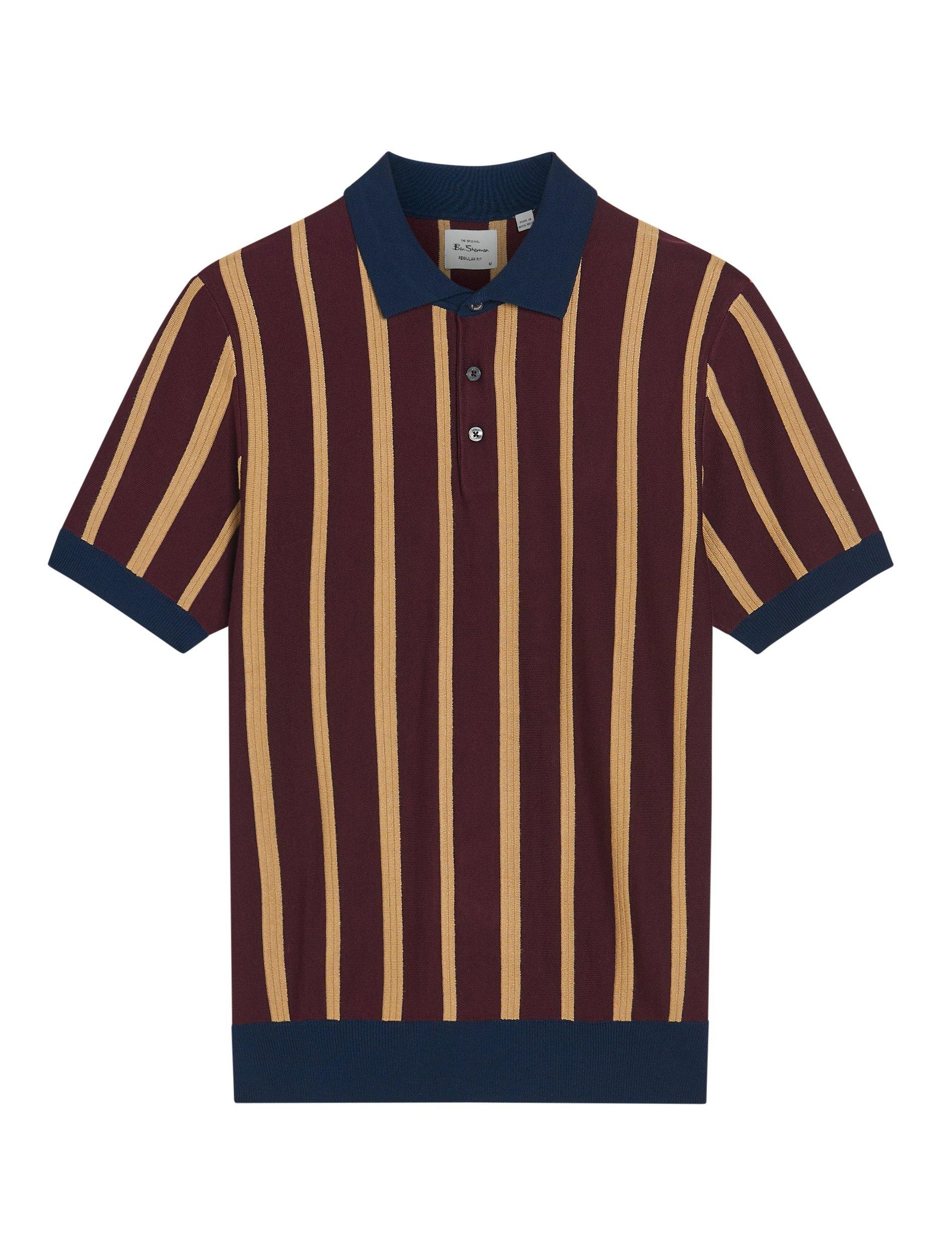 Product image 5 of 5, which shows Ben Sherman Raised Stripe Polo Shirt, Dark Wine/Multi, S