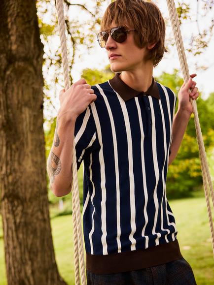 Ben Sherman Raised Stripe Polo Shirt, Dark Navy/Multi