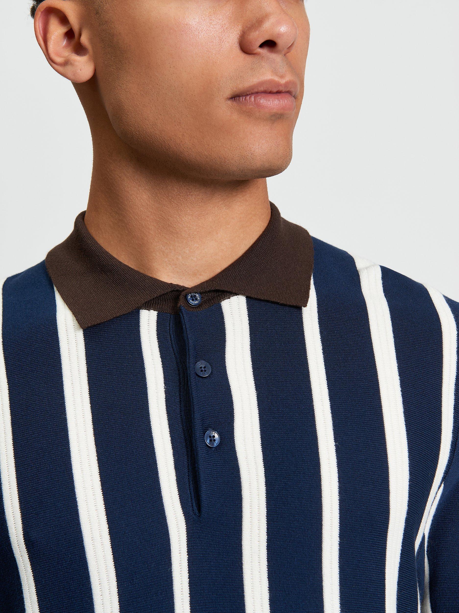 Product image 4 of 5, which shows Ben Sherman Raised Stripe Polo Shirt, Dark Navy/Multi, S