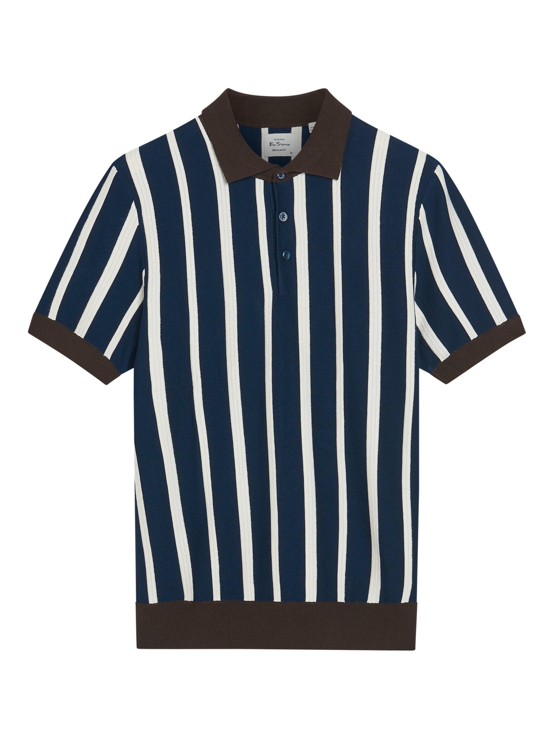 Product image 5 of 5, which shows Ben Sherman Raised Stripe Polo Shirt, Dark Navy/Multi, S