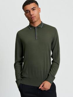 Ben Sherman Merino Wool Regular Fit Knit Polo Shirt, Khaki