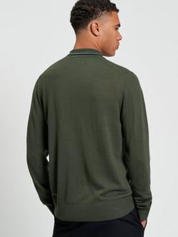 Ben Sherman Merino Wool Regular Fit Knit Polo Shirt - view 2, Khaki