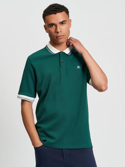 Ben Sherman Cotton Regular Fit Short Sleeve Contrast Tipped Polo Shirt, Dark Green