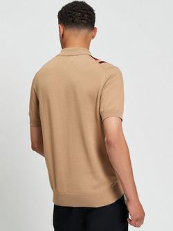 Ben Sherman Cotton Regular Fit Short Sleeve Vertical Stripe Polo Shirt - view 2, Sand