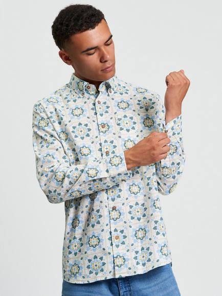 Ben Sherman Cotton Regular Fit British Craft Print Shirt, Ivory, Ivory
