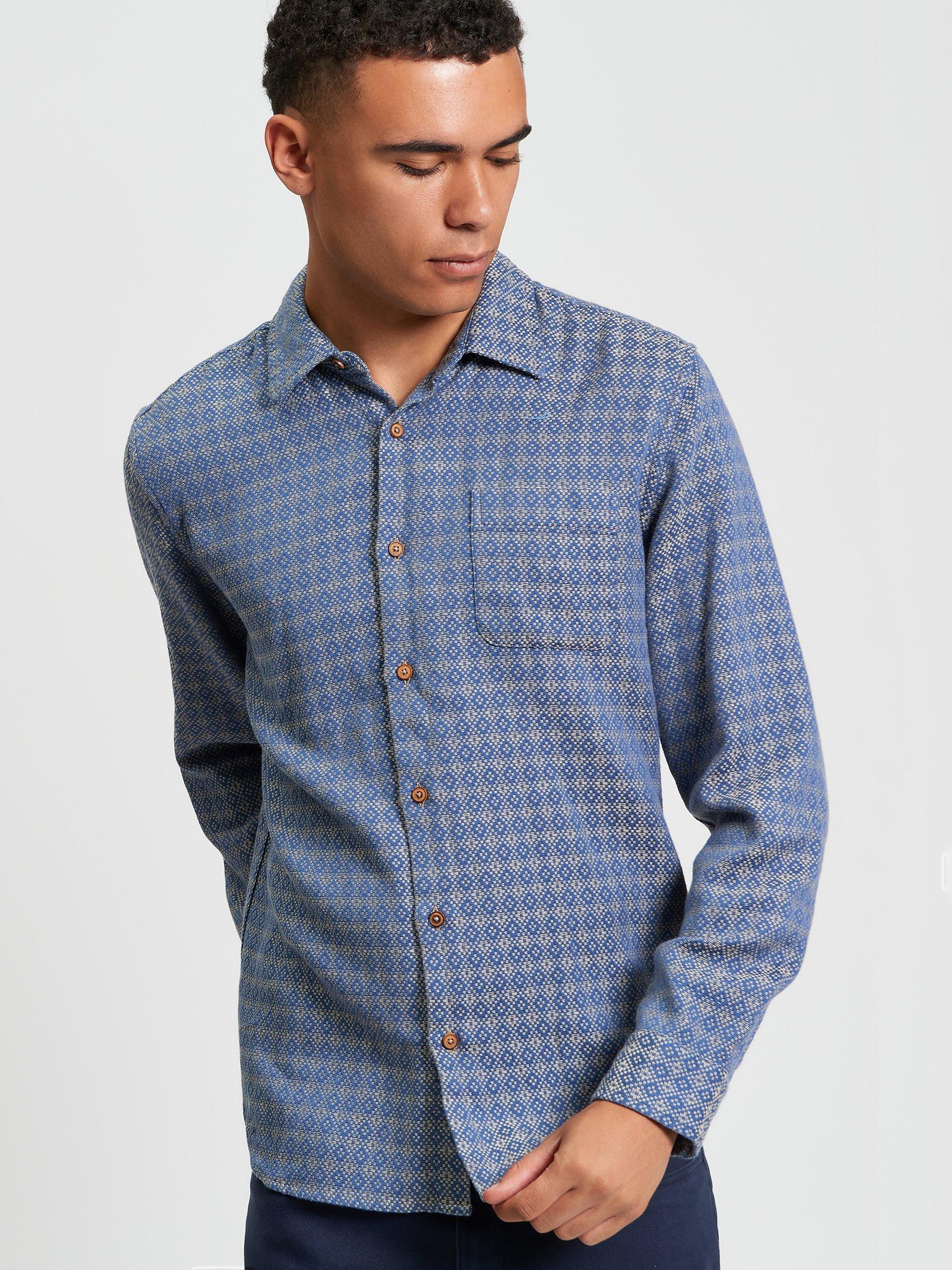 Product image 1 of 5, which shows Ben Sherman British Craft Geometric Pattern Shirt, Riviera Blue, S