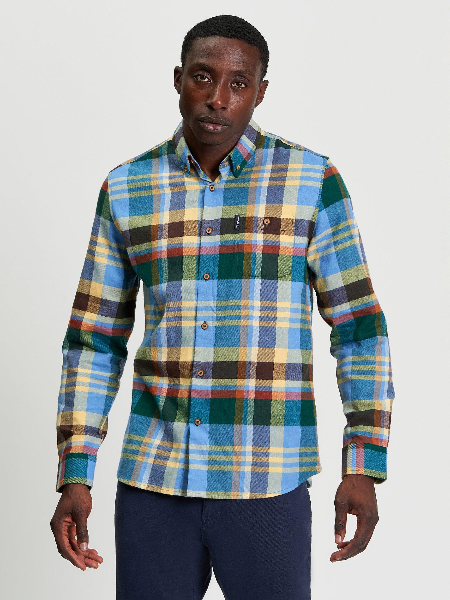 Product image 1 of 5, which shows Ben Sherman Brushed Check Shirt, Riviera Blue, S