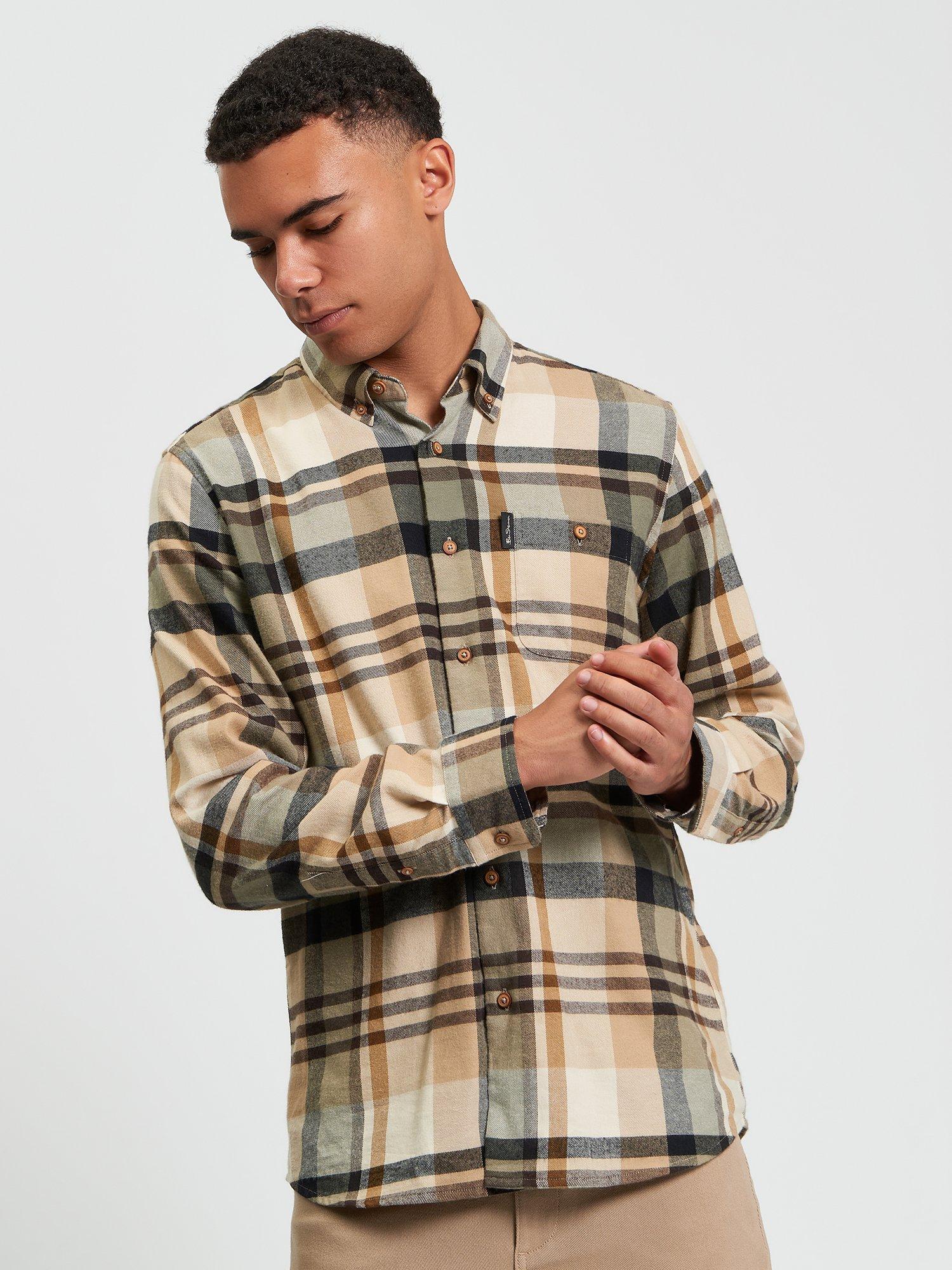 Product image 1 of 5, which shows Ben Sherman Brushed Check Cotton Blend Shirt, Sand/Multi, S
