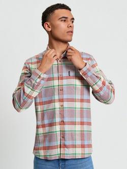 Ben Sherman Cotton Regular Fit Brushed Crepe Check Shirt, Fog, Fog