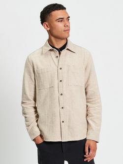 Ben Sherman Brushed Herringbone Cotton Overshirt, Bronze, Bronze