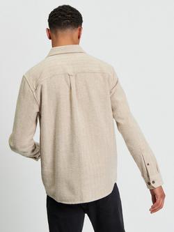 Ben Sherman Brushed Herringbone Cotton Overshirt, Bronze - view 2, Bronze