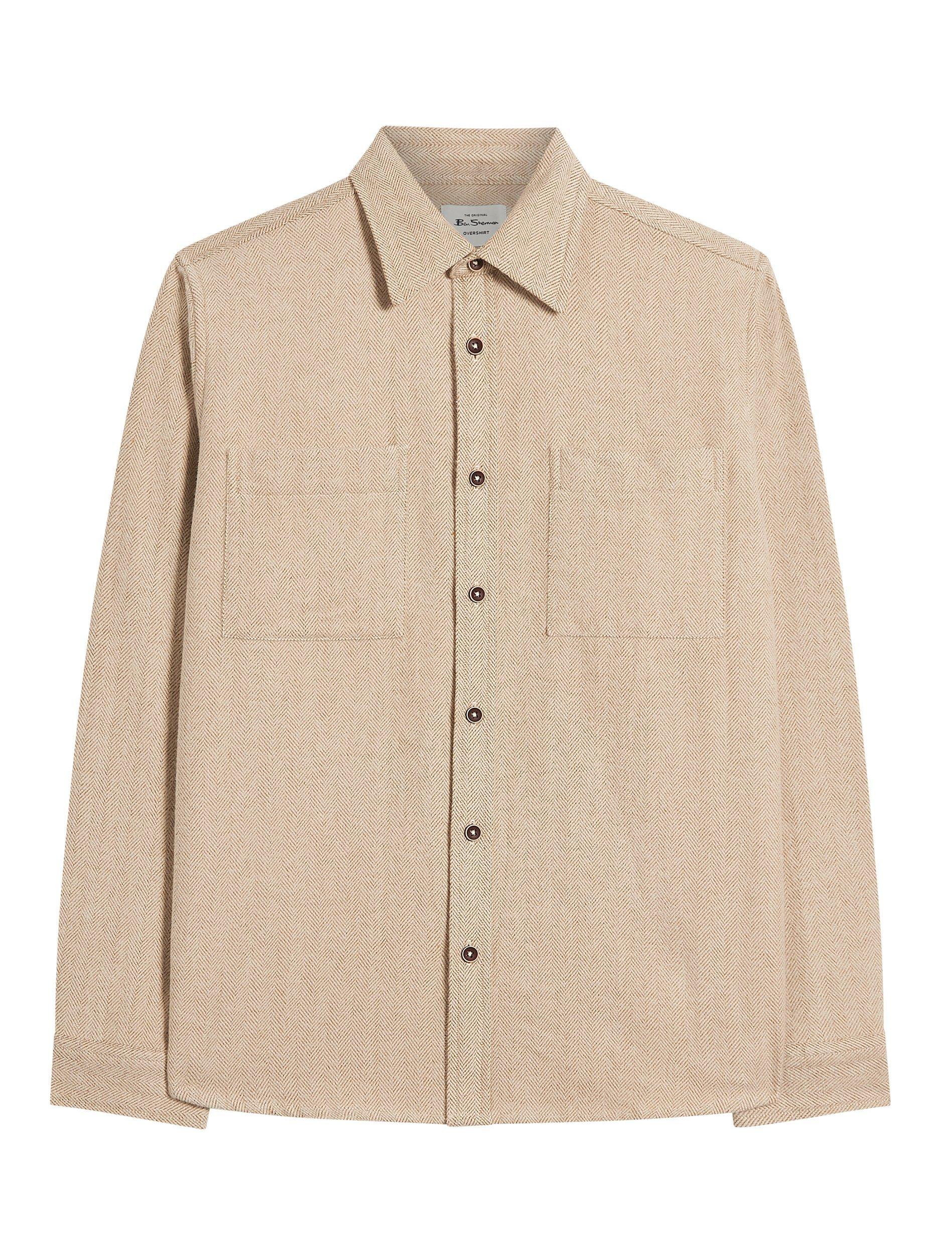 Product image 5 of 5, which shows Ben Sherman Brushed Herringbone Cotton Overshirt, Bronze, S