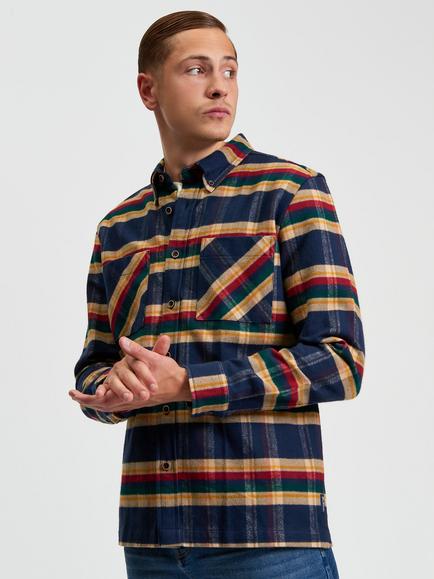Ben Sherman Brushed Check Cotton Overshirt, Dark Navy, Dark Navy