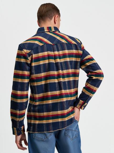 Ben Sherman Brushed Check Cotton Overshirt, Dark Navy - view 2, Dark Navy