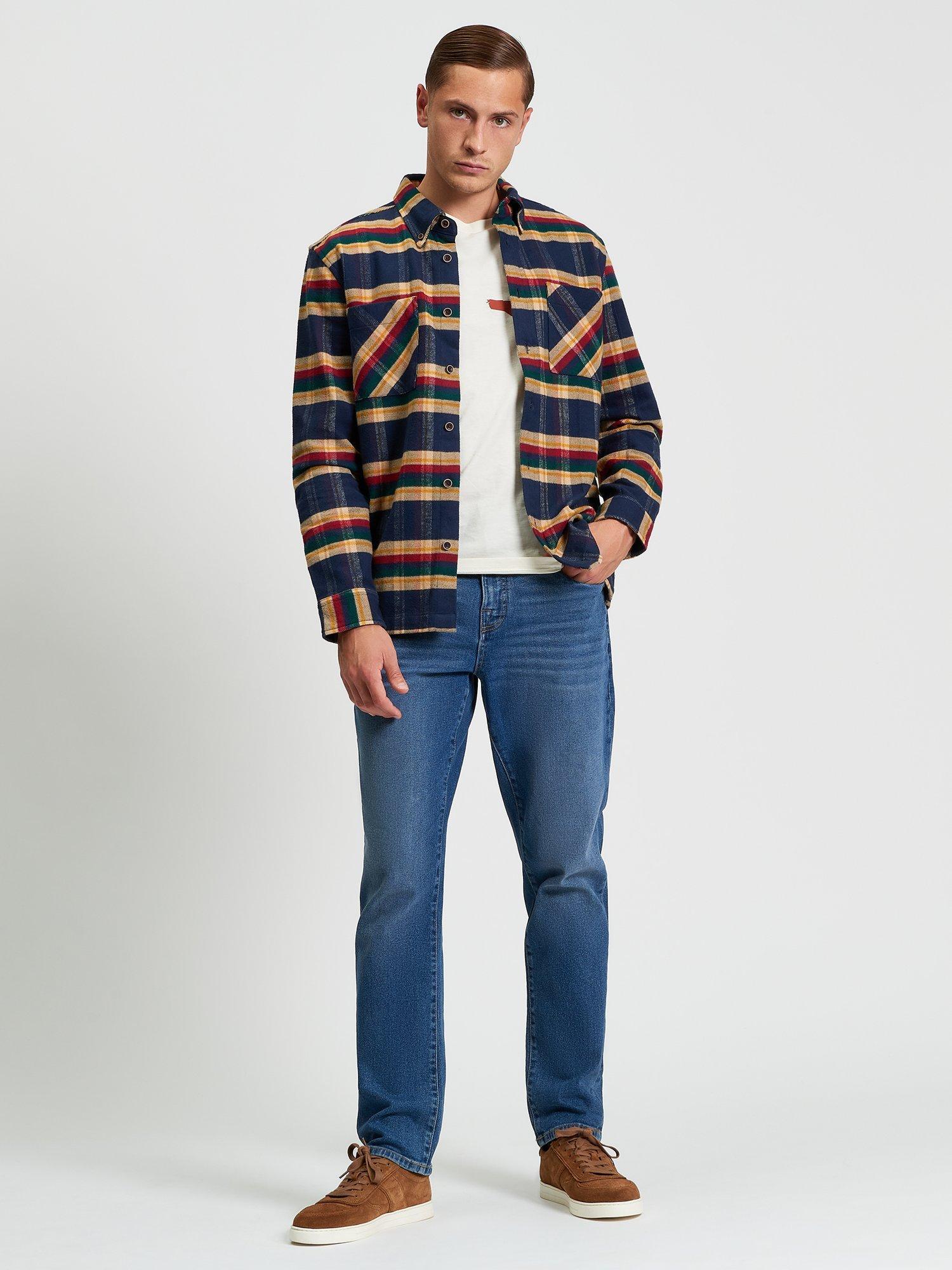 Product image 3 of 5, which shows Ben Sherman Brushed Check Cotton Overshirt, Dark Navy, S