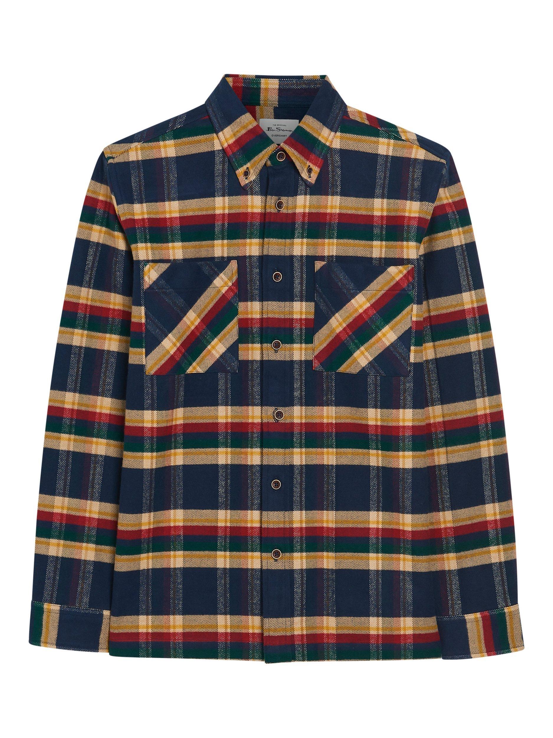 Product image 5 of 5, which shows Ben Sherman Brushed Check Cotton Overshirt, Dark Navy, S