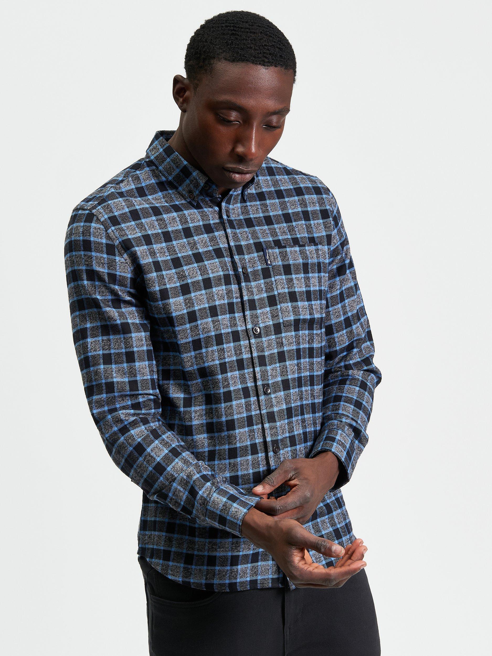 Product image 1 of 4, which shows Ben Sherman Cotton Regular Fit Diffused Check Shirt, Slate, S
