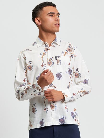 Ben Sherman Cotton Regular Fit Floral Craft Print Shirt, Fog, Fog