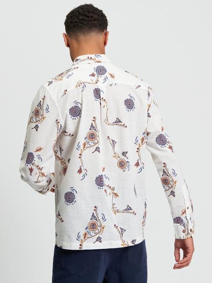 Ben Sherman Cotton Regular Fit Floral Craft Print Shirt, Fog - view 2, Fog