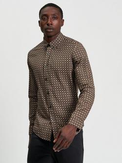Ben Sherman Foulard Geometric Print Cotton Blend Shirt, Bronze, Bronze
