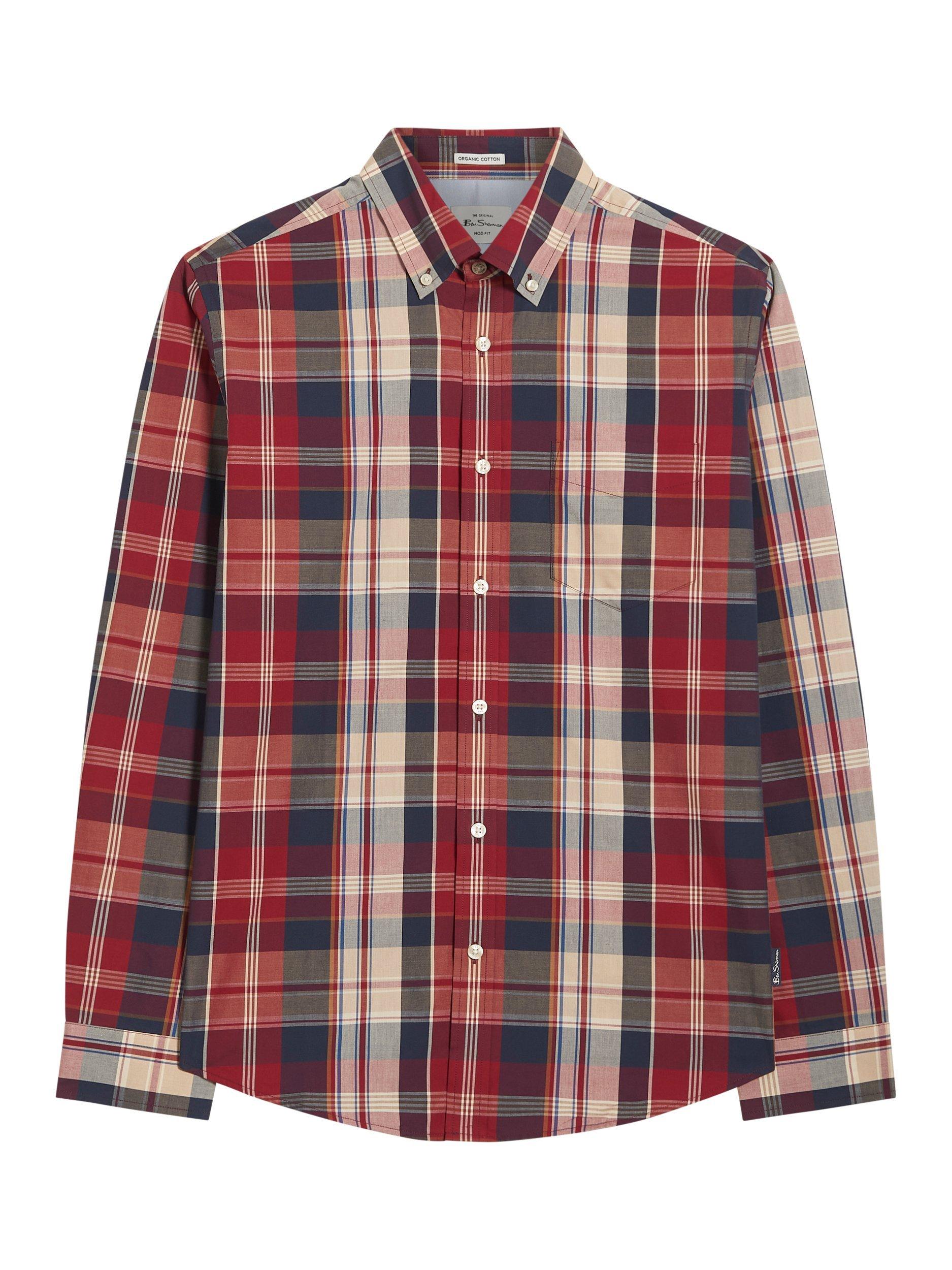 Product image 5 of 5, which shows Ben Sherman Cotton Heritage Check Shirt, Red/Multi, S