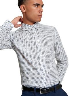 Ben Sherman Cotton Regular Fit Mono Block Print Shirt, Snow White, Snow White