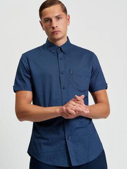Ben Sherman Cotton Regular Fit Mono Geometric Print Shirt, Cobalt, Cobalt