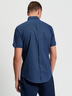 Ben Sherman Cotton Regular Fit Mono Geometric Print Shirt, Cobalt - view 2, Cobalt