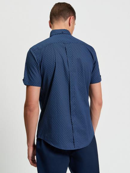 Ben Sherman Cotton Regular Fit Mono Geometric Print Shirt, Cobalt - view 2, Cobalt