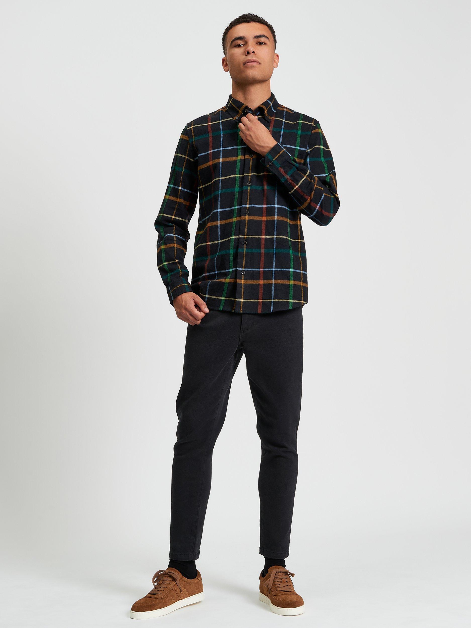 Product image 3 of 5, which shows Ben Sherman Brushed Check Cotton Blend Overshirt, Black/Multi, S