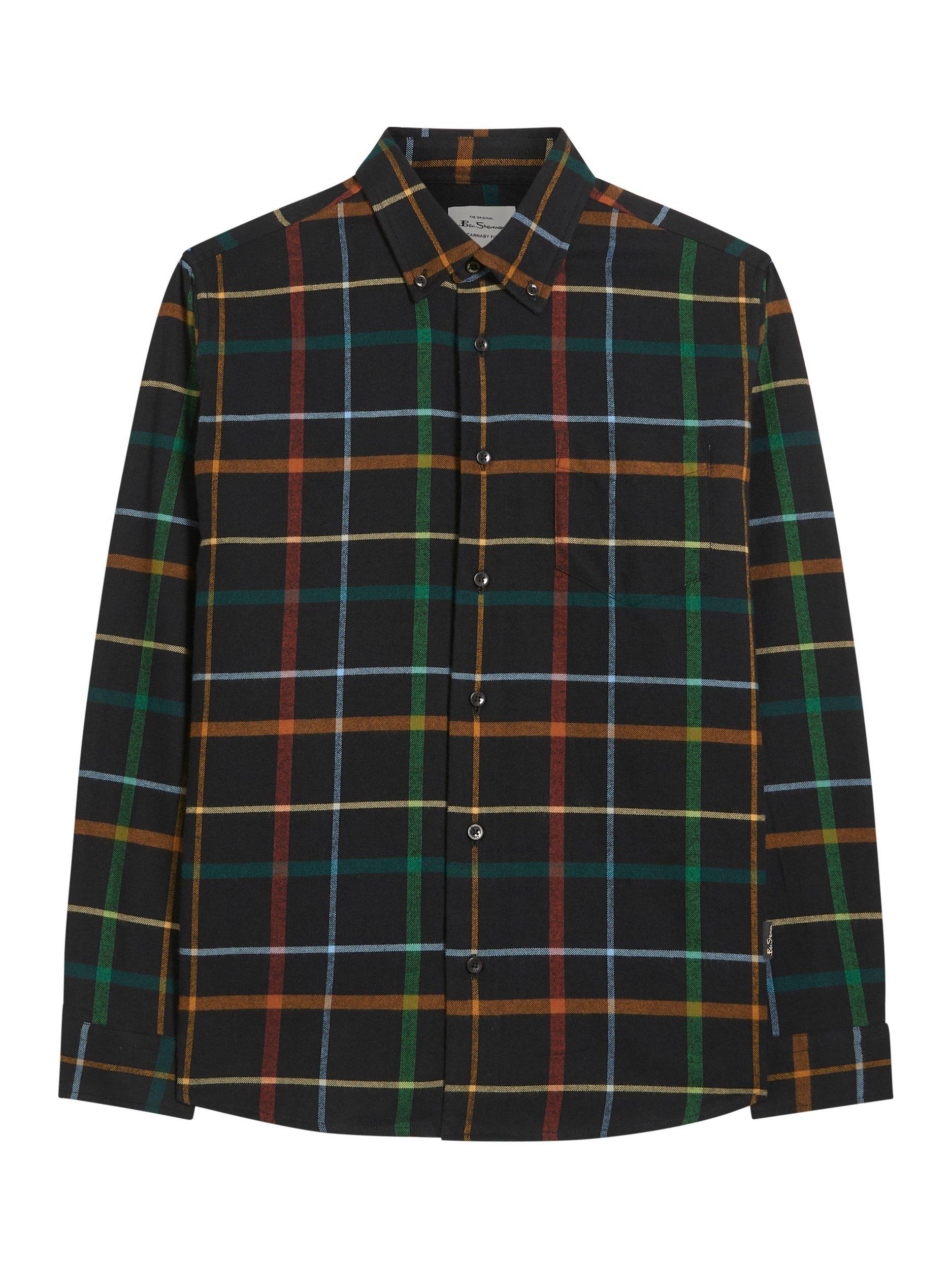 Product image 5 of 5, which shows Ben Sherman Brushed Check Cotton Blend Overshirt, Black/Multi, S
