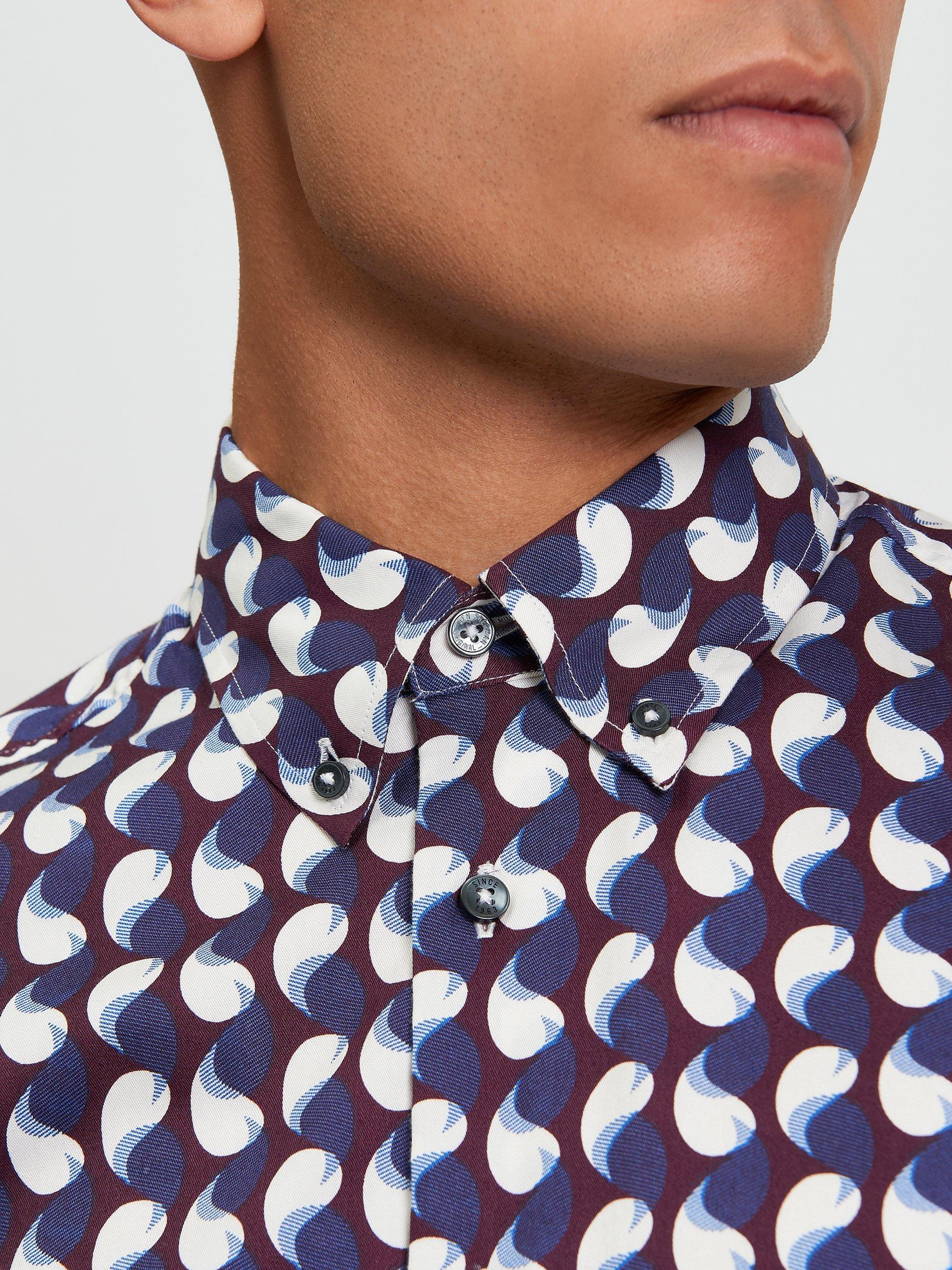 Product image 4 of 5, which shows Ben Sherman Cotton Paisley Geometric Print Shirt, Multi, S