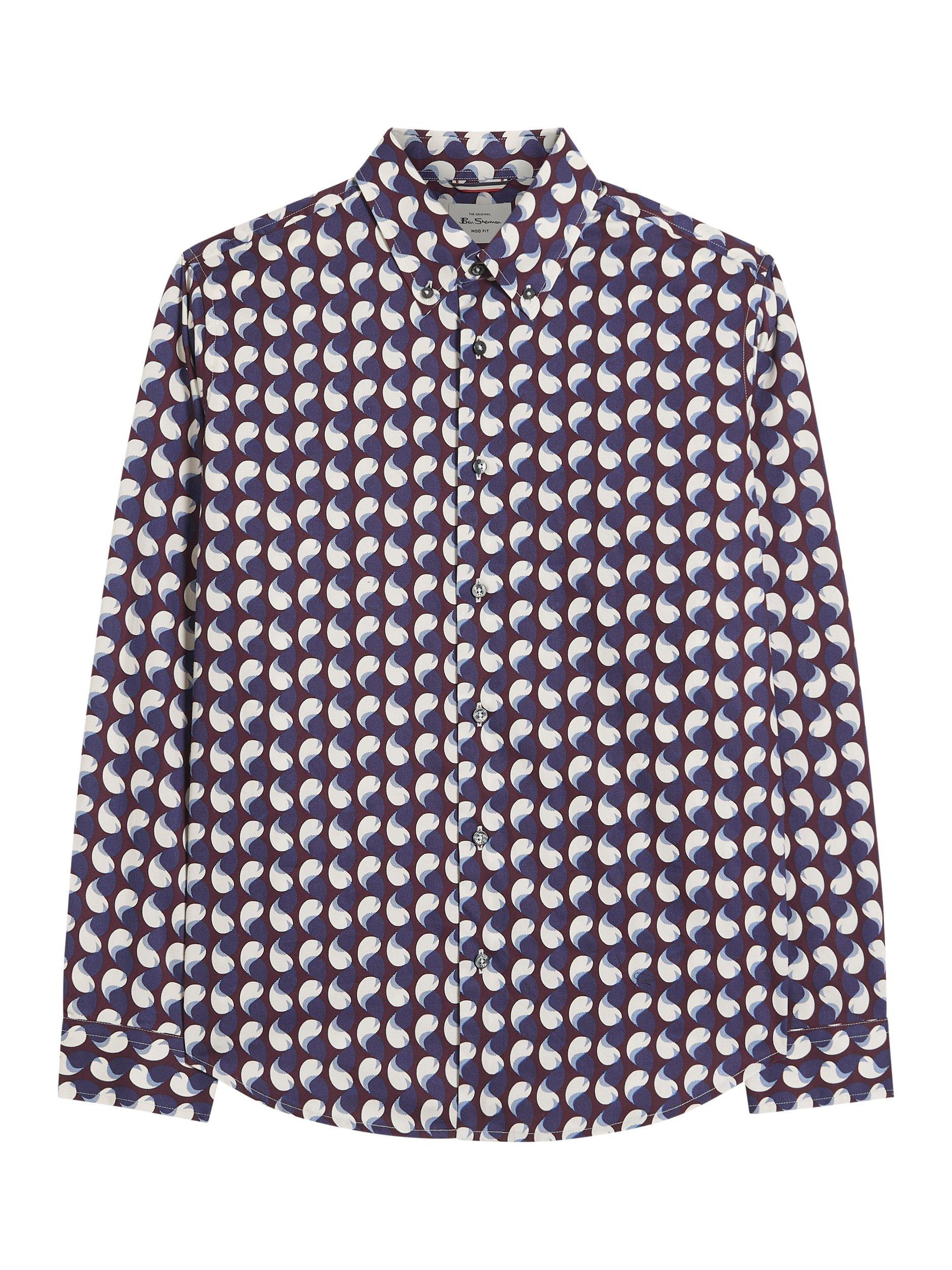 Product image 5 of 5, which shows Ben Sherman Cotton Paisley Geometric Print Shirt, Multi, S