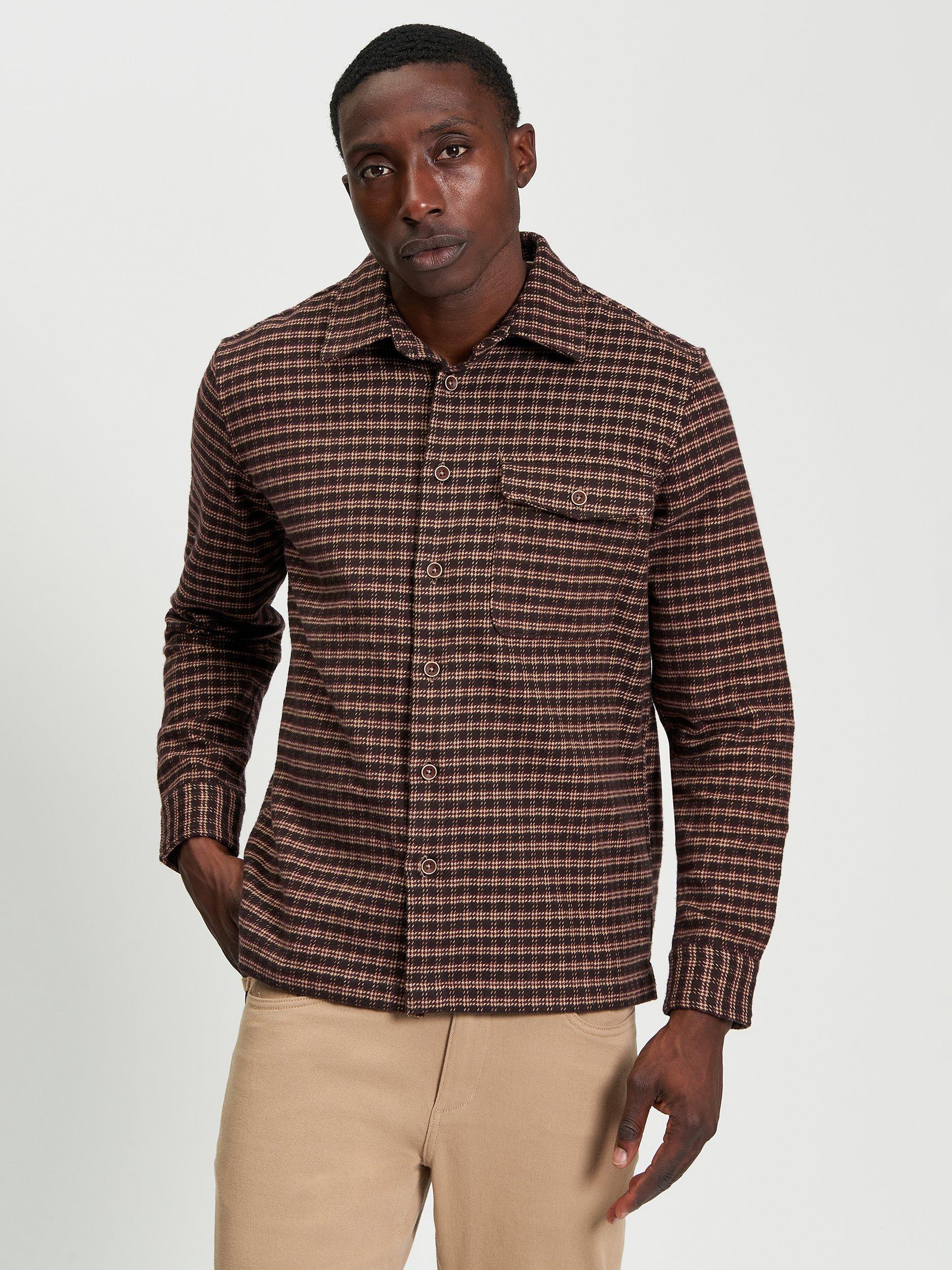 Product image 1 of 5, which shows Ben Sherman Puppytooth Cotton Overshirt, Brown, S