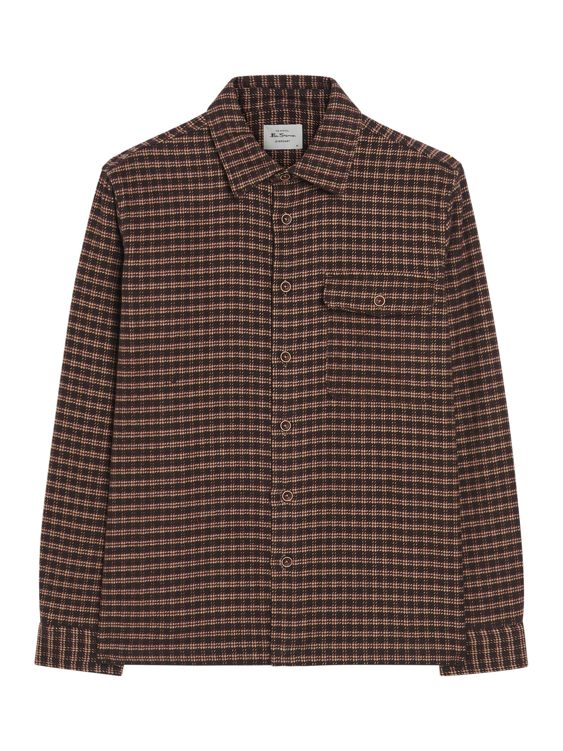 Product image 5 of 5, which shows Ben Sherman Puppytooth Cotton Overshirt, Brown, S