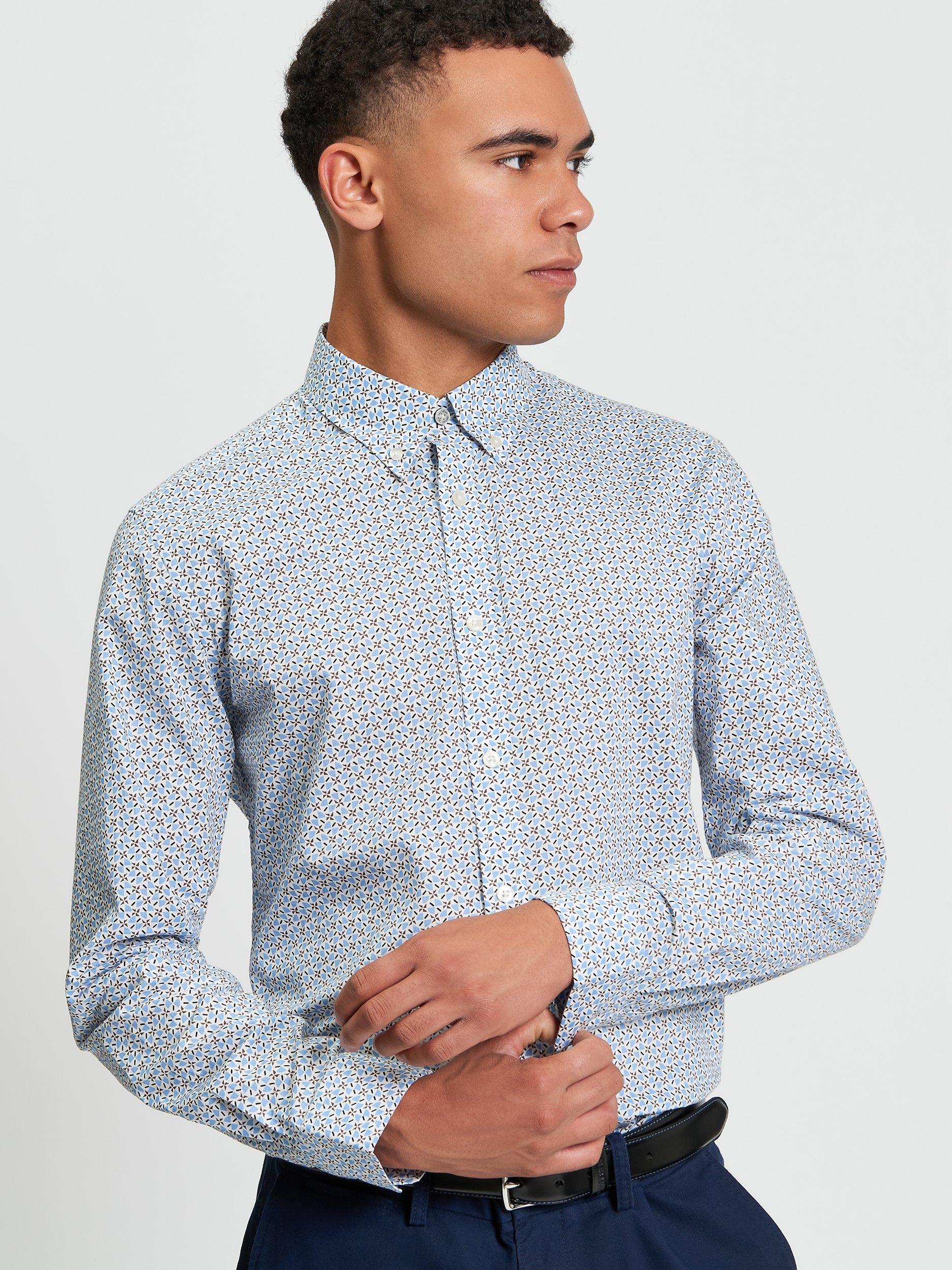 Product image 1 of 5, which shows Ben Sherman Split Geometric Print Shirt, Pale Blue/Multi, S