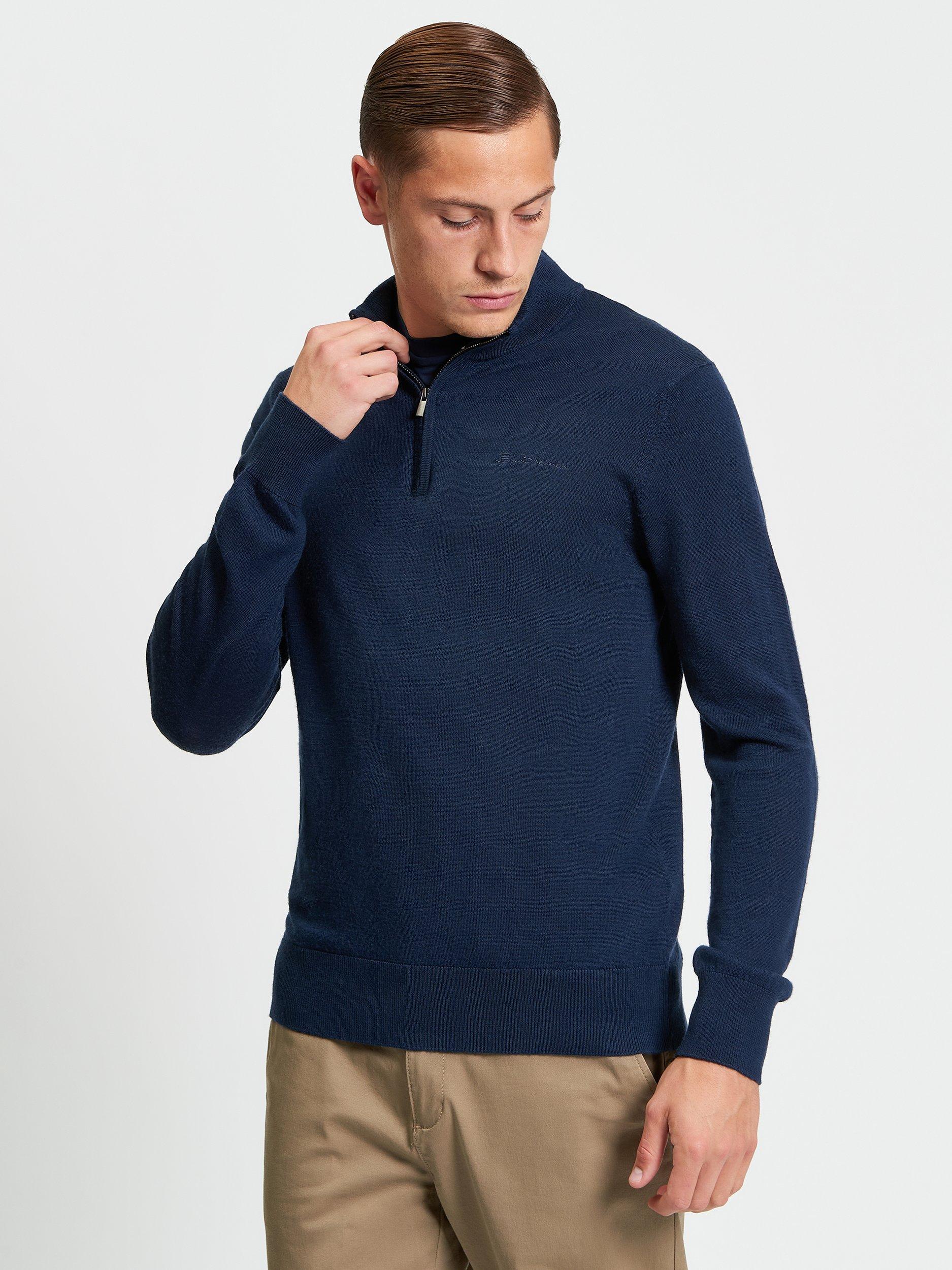 Ben Sherman Merino Wool Half-Zip Jumper, Dark Navy