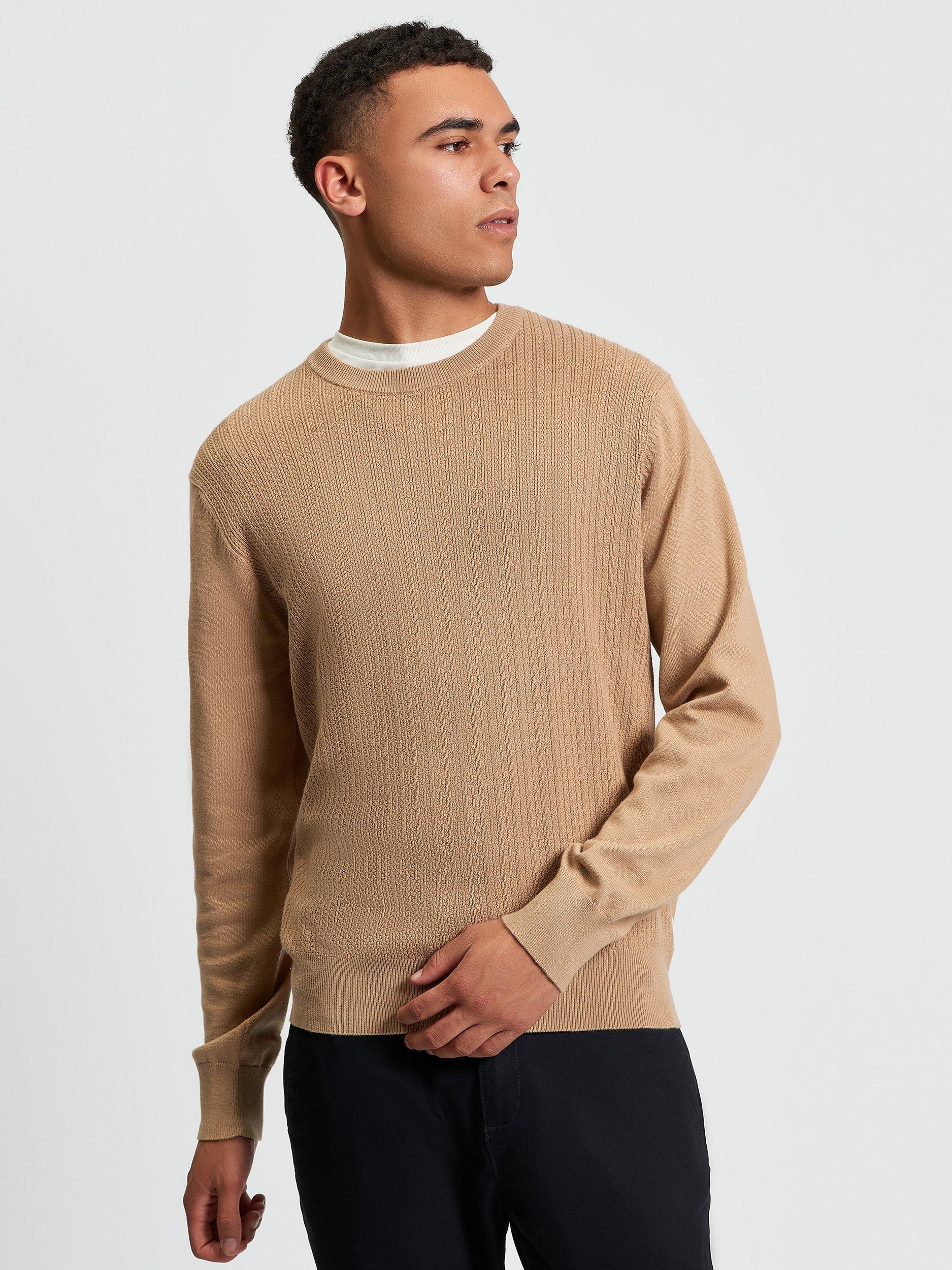 Product image 1 of 4, which shows Ben Sherman Textured Cotton Crew Neck Jumper, Sand, S